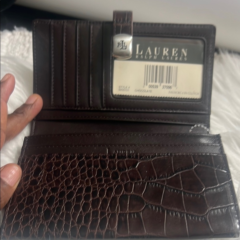 Ralph Lauren chocolate Faux croc 6in Clutch Wallet - Picture 4 of 8